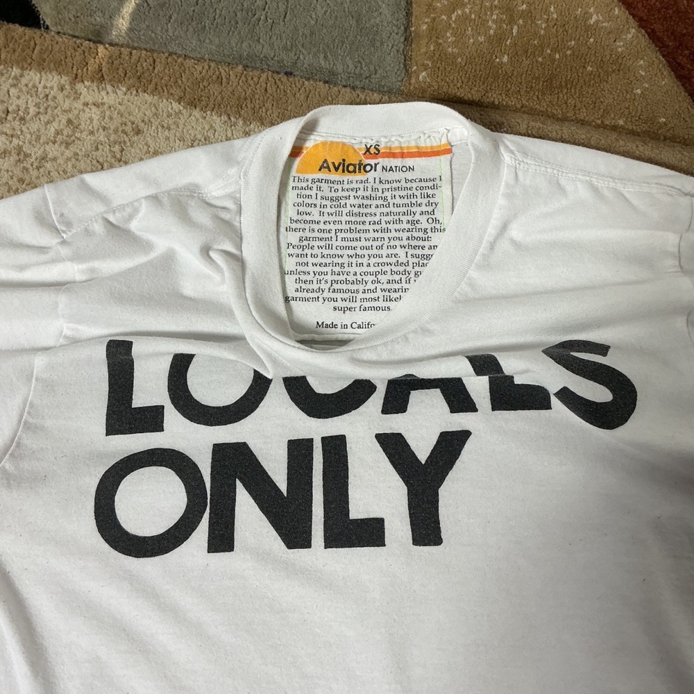 Aviator Nation Locals Only Graphic Tee Women XS White Surf Retro Rainbow Logo - Picture 4 of 7
